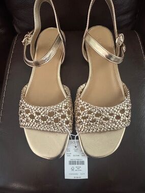 J. Crew Factory Rose Gold Braided Slingback Sandals